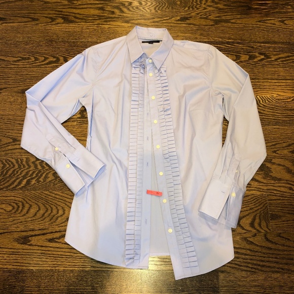 Banana Republic Blue Oxford Button-up Ruffle 6 - Picture 2 of 8